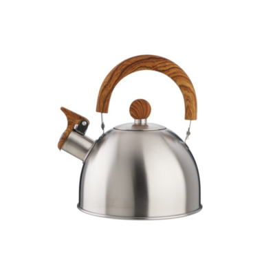 Bollitore con fischio in acciaio inox e manico in gomma effetto legno