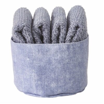 Cestino con 4 lavette color avio