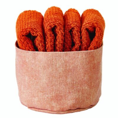 Cestino con 4 lavette color bruciato