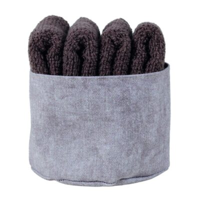 Cestino con 4 lavette color cioccolato