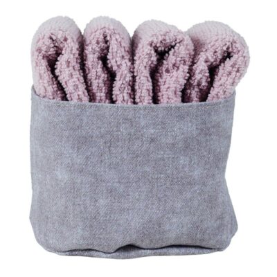 Cestino con 4 lavette color cipria