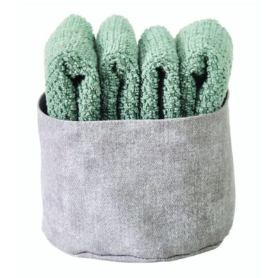 Cestino con 4 lavette color eucalipto