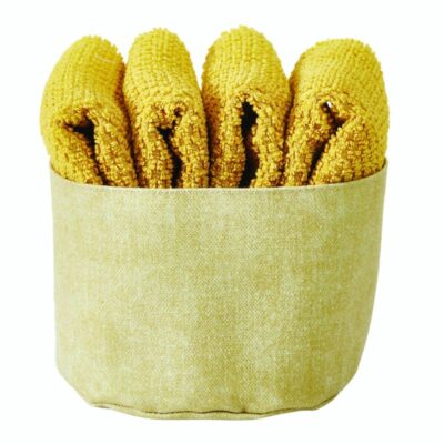 Cestino con 4 lavette color mostarda