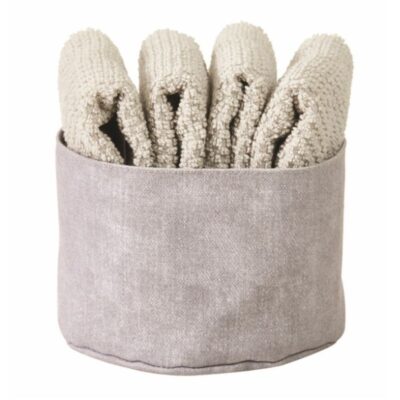 Cestino con 4 lavette color perla