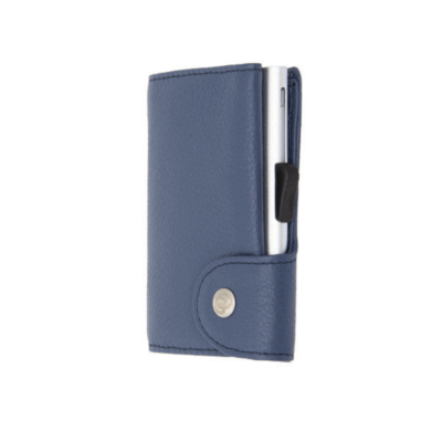 Portafoglio e porta carte di credito blu marino pelle vera - C-Secure